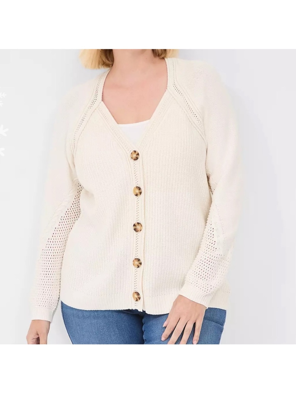 Lane Bryant Cream Knit Cardigan Sz 14/16